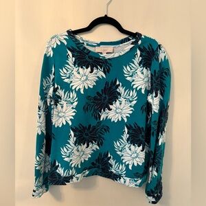 The Loft Sweatshirt Pullover Floral Green Black White Size medium 100% Cotton